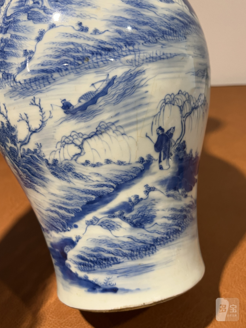 清中期 青花山水人物纹橄榄瓶 - 图7